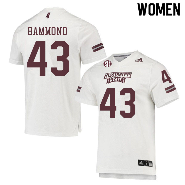 Women #43 Hayes Hammond Mississippi State Bulldogs College Football Jerseys Sale-White